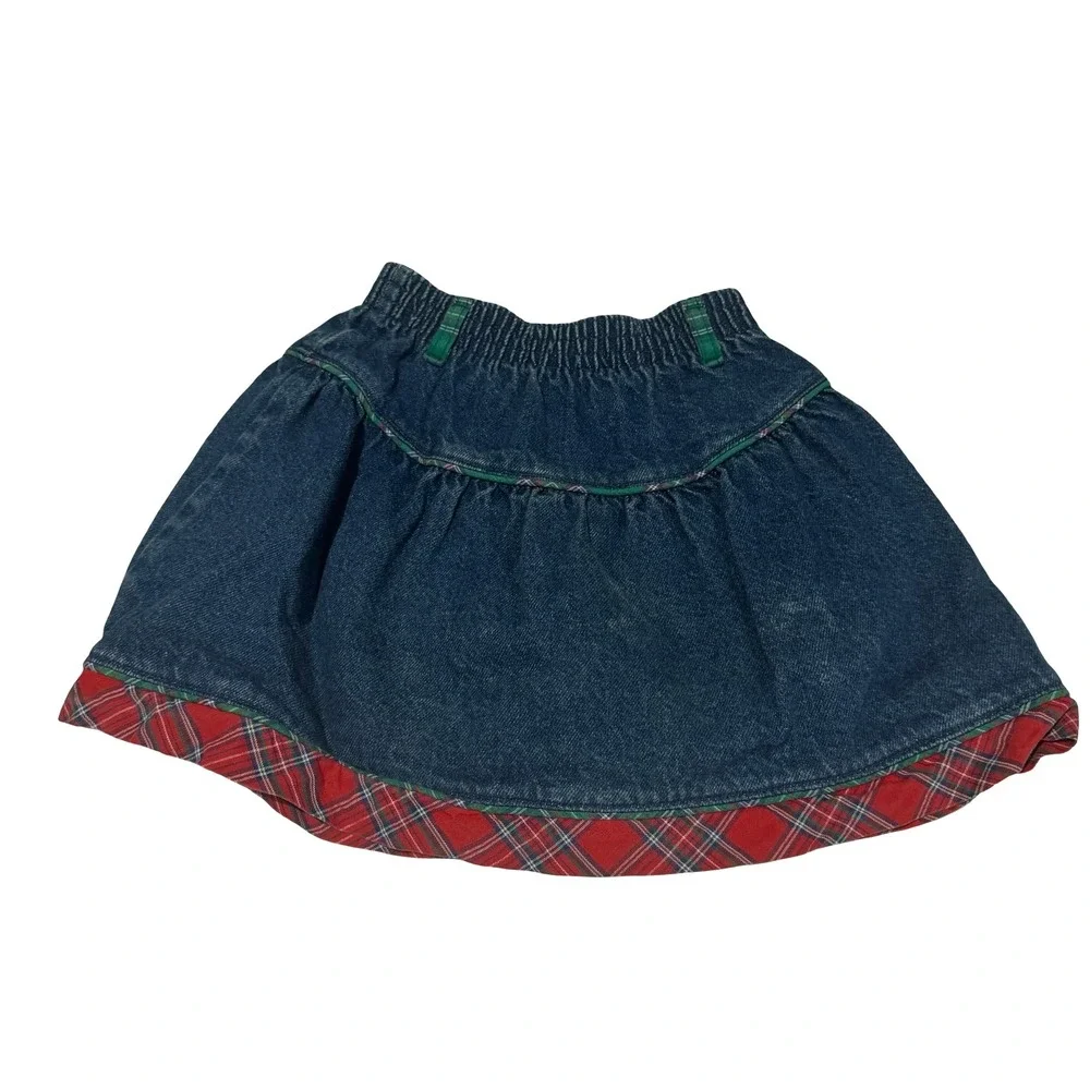 Vintage OshKosh Bgosh Girls 3pc Red Plaid Shirt Denim Jeans Skirt Set Size 6 USA